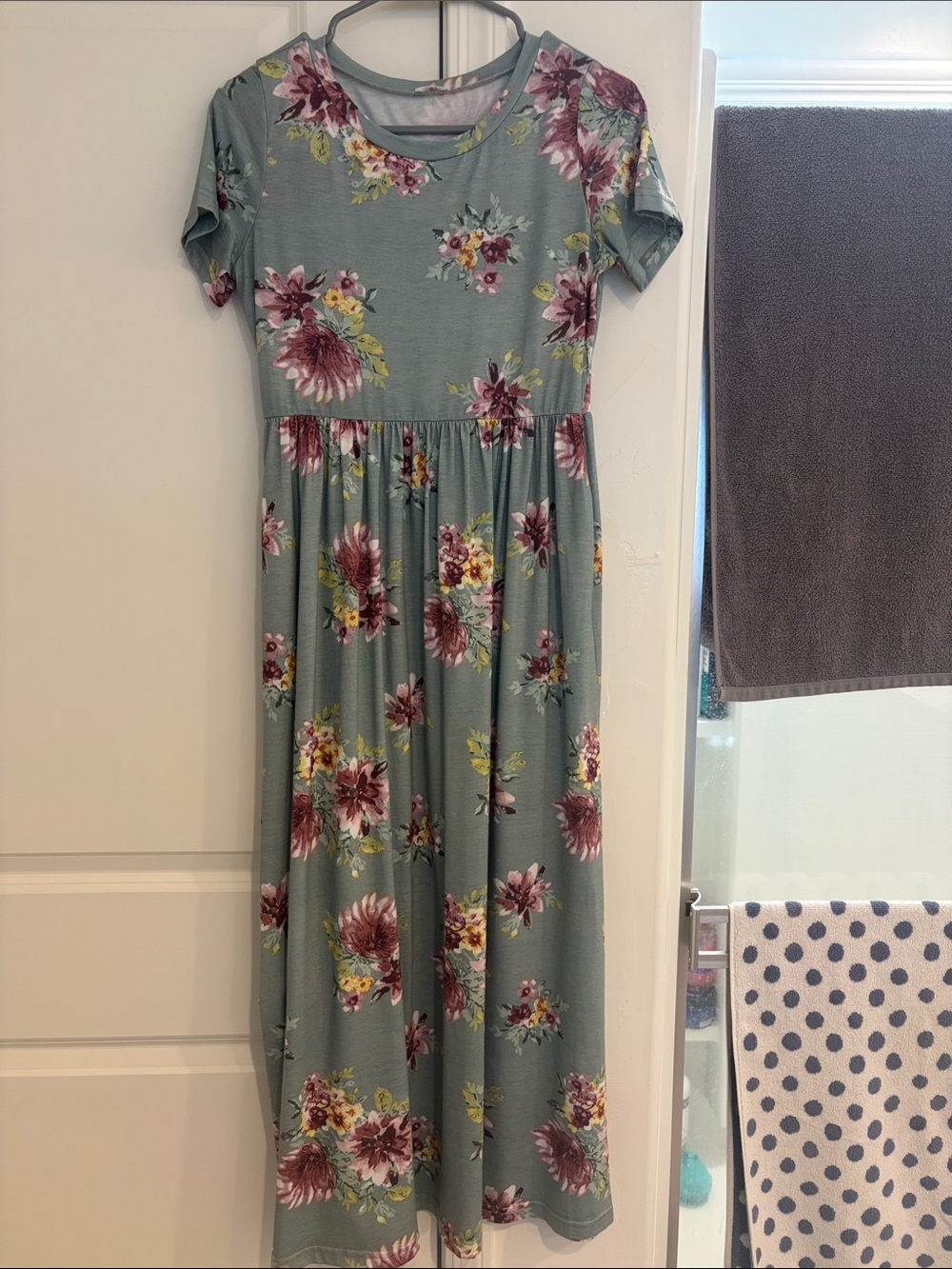 Amazon Girls Floral Maxi Dress in Sage Green and Burgundy